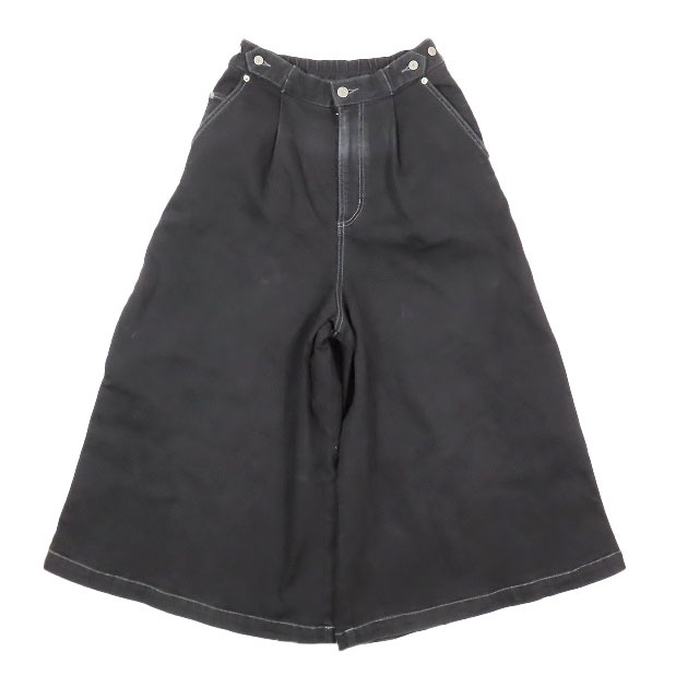 ズッカ zucca ハイパーストレッチ デニム パンツ ワイド スカンツ 変形 ボトムス 黒 ブラック S レディース