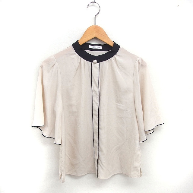 ナチュラルクチュール natural couture シャツ ブラウス バンドカラー 比翼仕立て 透け感 半袖 F ライトベージュ 薄茶 /TT