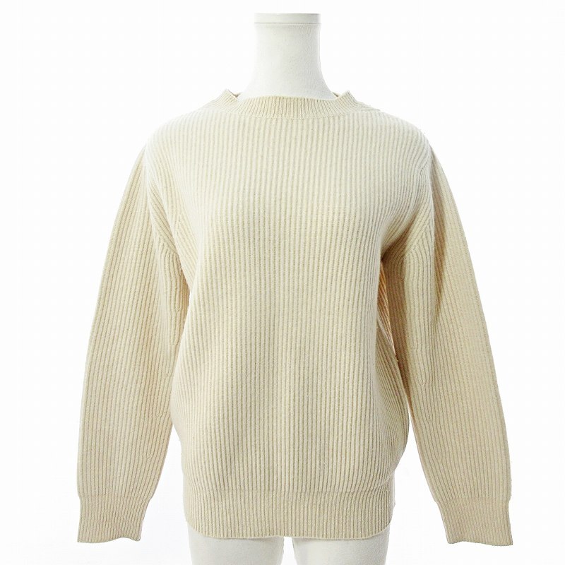 ドゥロワー Drawer 近年 9G アゼ編みニット セーター 長袖 ウール カシミア混 リブ 1 ベージュ 0228 IBO65 レディース_画像1