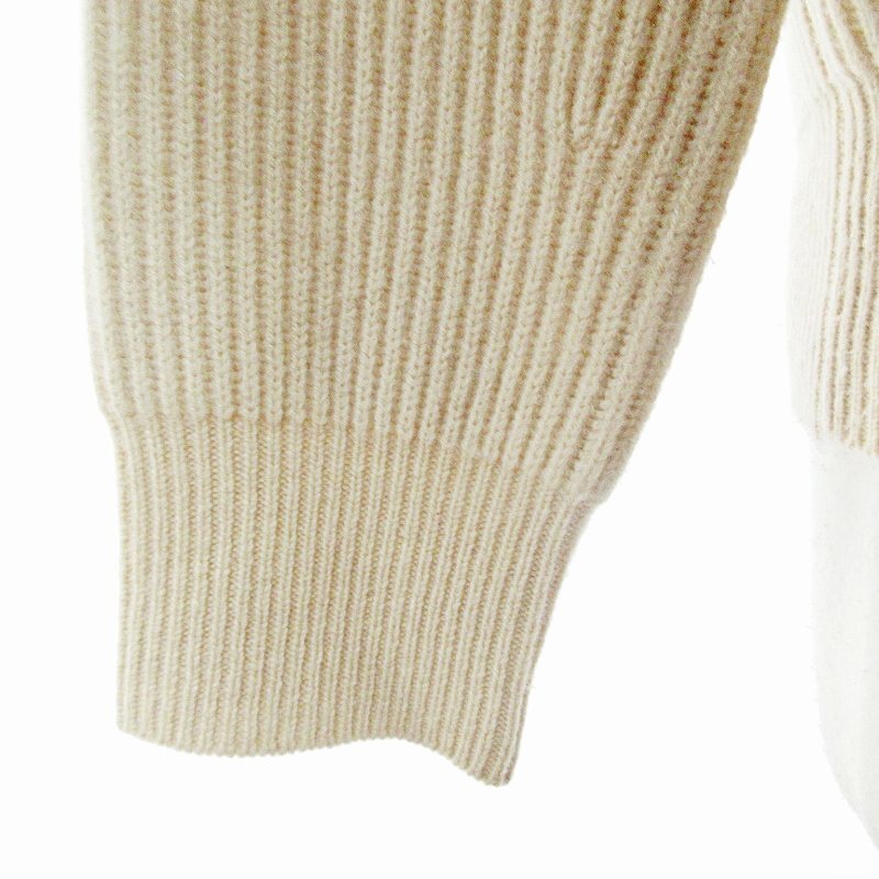 ドゥロワー Drawer 近年 9G アゼ編みニット セーター 長袖 ウール カシミア混 リブ 1 ベージュ 0228 IBO65 レディース_画像6