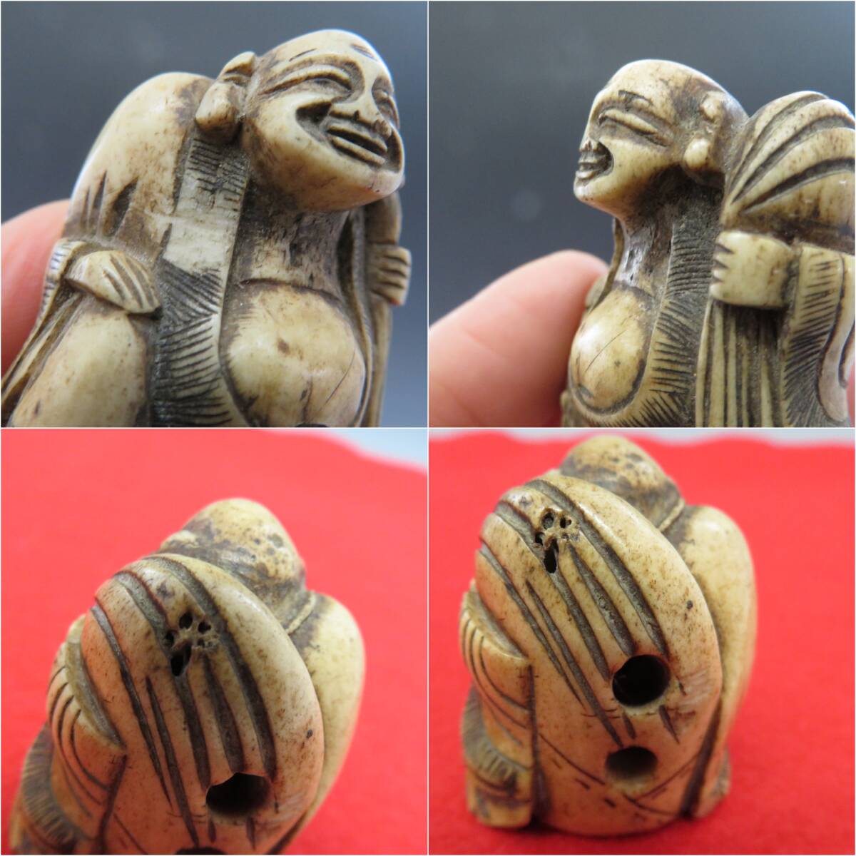 超希少☆時代物】鹿角 骨 根付 布袋尊 布袋様 七福神 鹿 彫刻 超希少☆時代物】鹿角 骨 根付 布袋尊 布袋様 七福神 鹿 彫刻