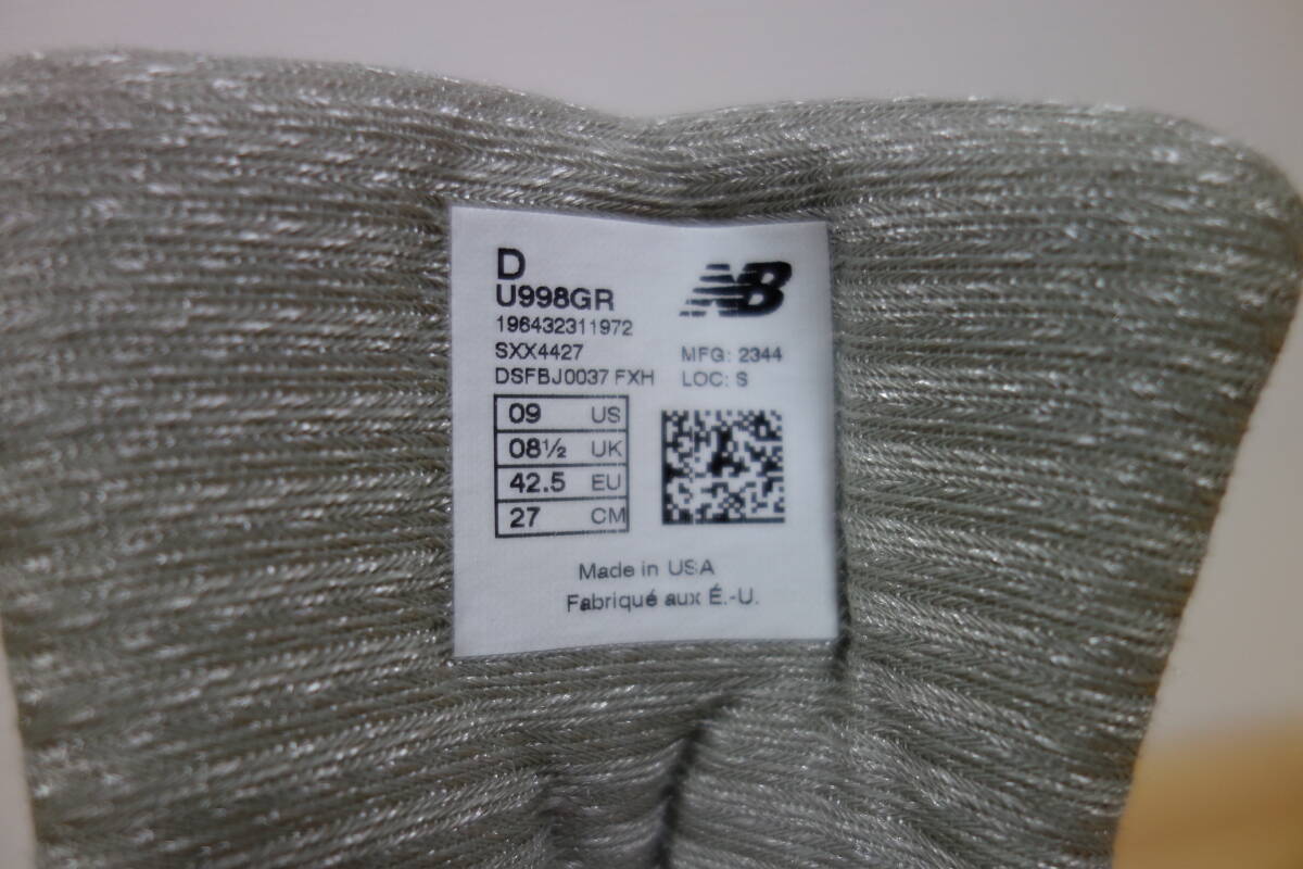 定価4万円 未使用 New Balance U998 GR 27cm 灰 USA 576 990 991 992 993 996 997 998 1300 1400 1500 UK NV GY v1 v2 v3 v4 v5 v6 限定