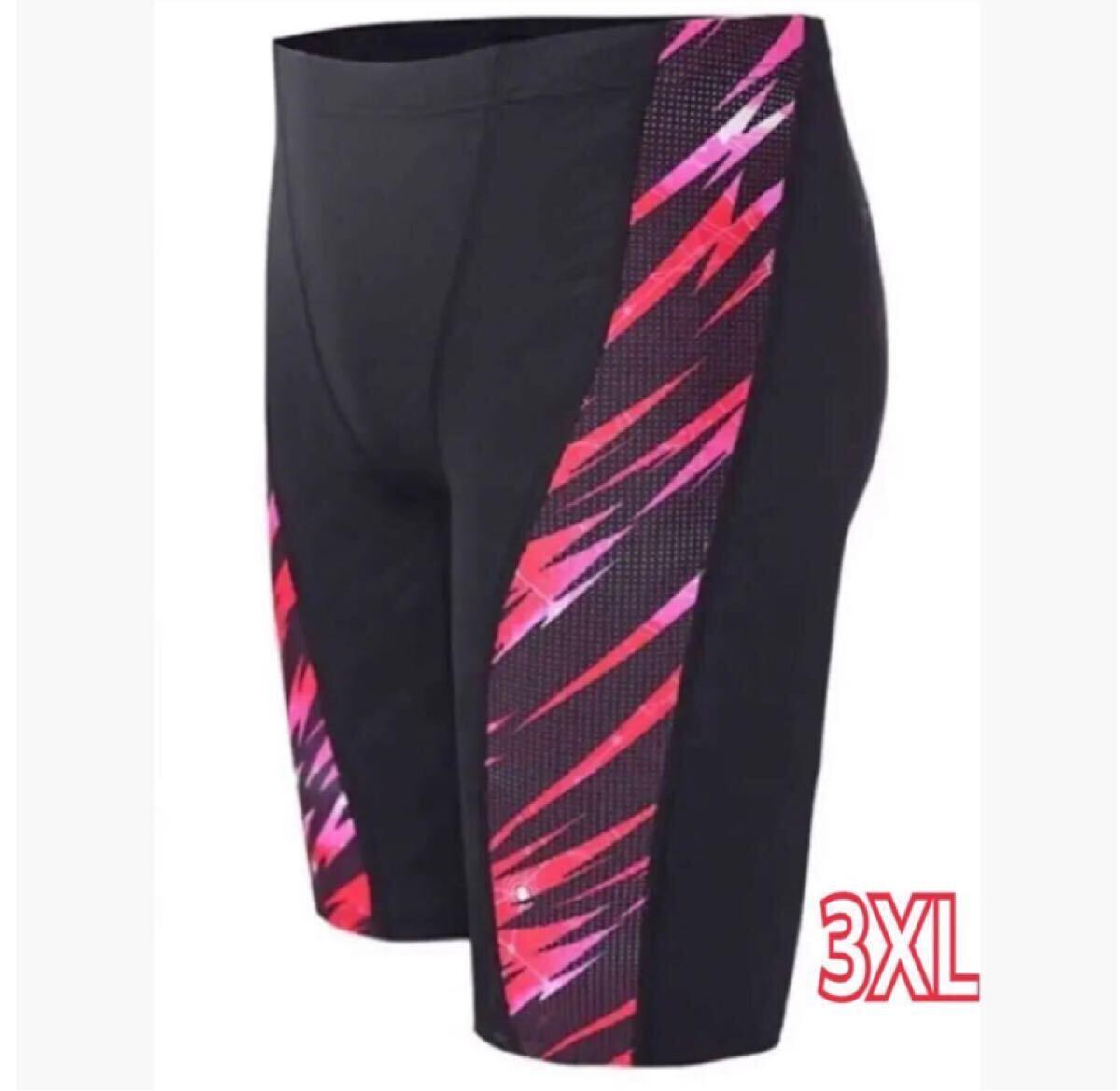 送料込 3XL メンズ水着 5分丈 オシャレ 黒に赤 男性水着