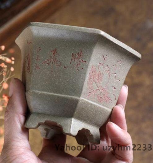 【メール便送料無料対応可】 瓢口六方鉢 紫砂の鉢 大品盆栽鉢(清 小品盆栽鉢 植木鉢 盆栽鉢 工芸品