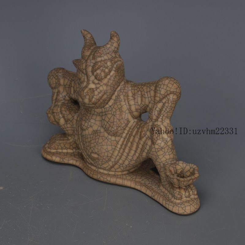 哥窯金糸鉄線神獣熊尊 置物 工芸品 美術品