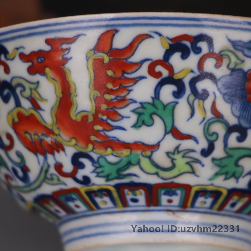 中国古美術✦大明成化紋 斗彩 双鳳呈祥図紋 観賞盤✦置物