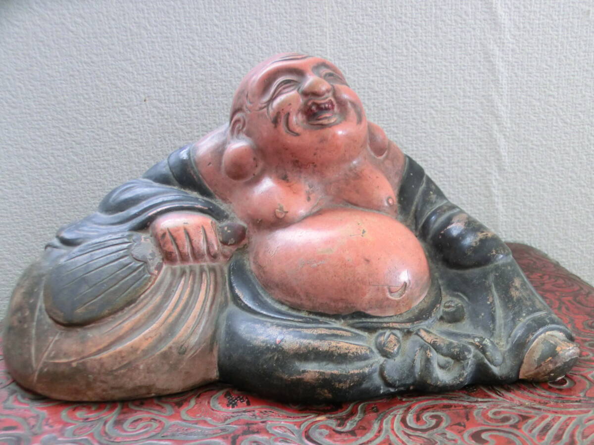 伝 幸右衛門 作 布袋の置物 江戸時代 商売繁盛 火除け 火伏せ 焼物 彩色 陶器? 素焼き? 土人形? 伏見人形 布袋様 布袋 台オマケ その他