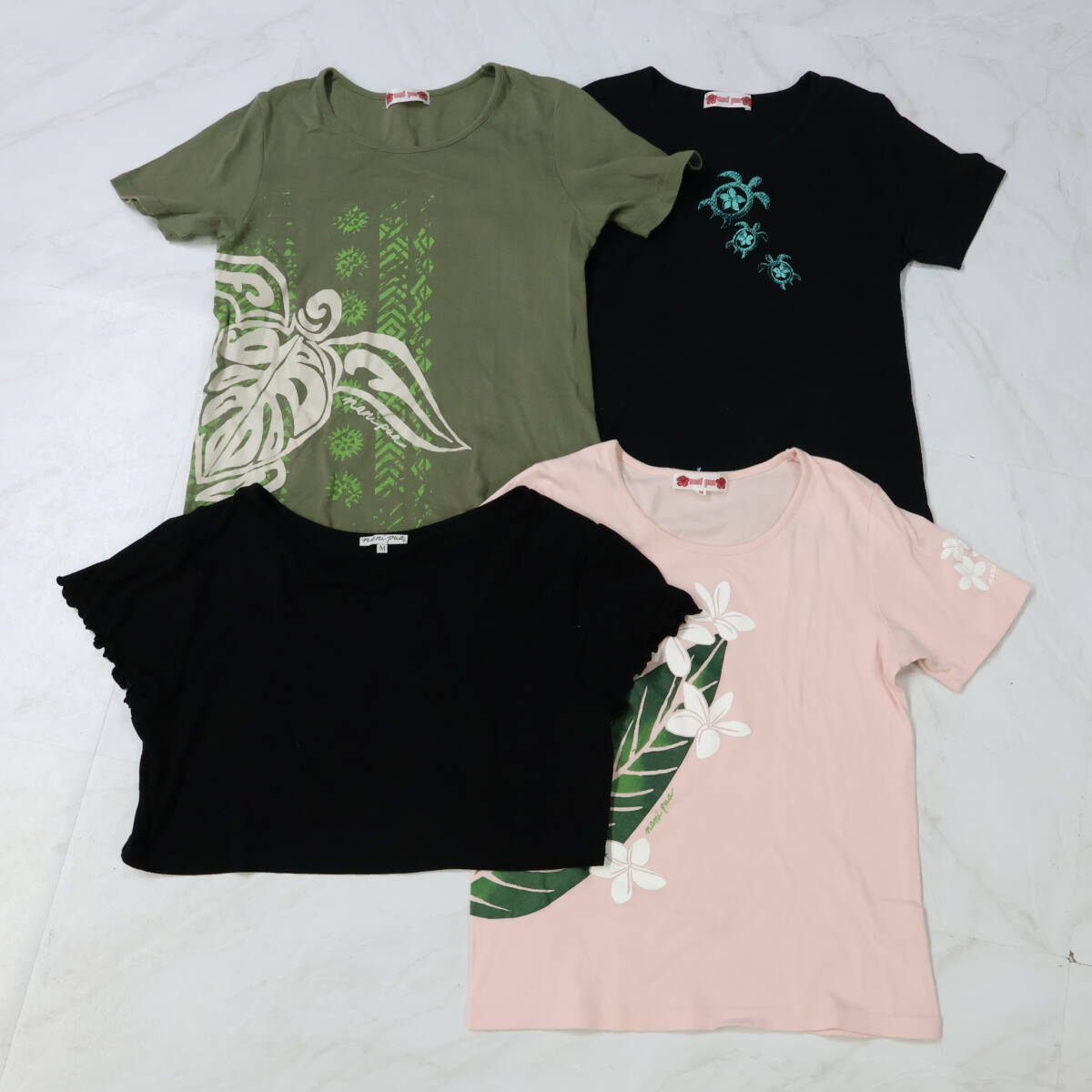 『送料無料』【フラダンス衣装 4点セット】nanipua ナニプア Tシャツ トップス まとめ売り ブラック ピンク 花柄 黒 緑 セット 半袖 可愛い