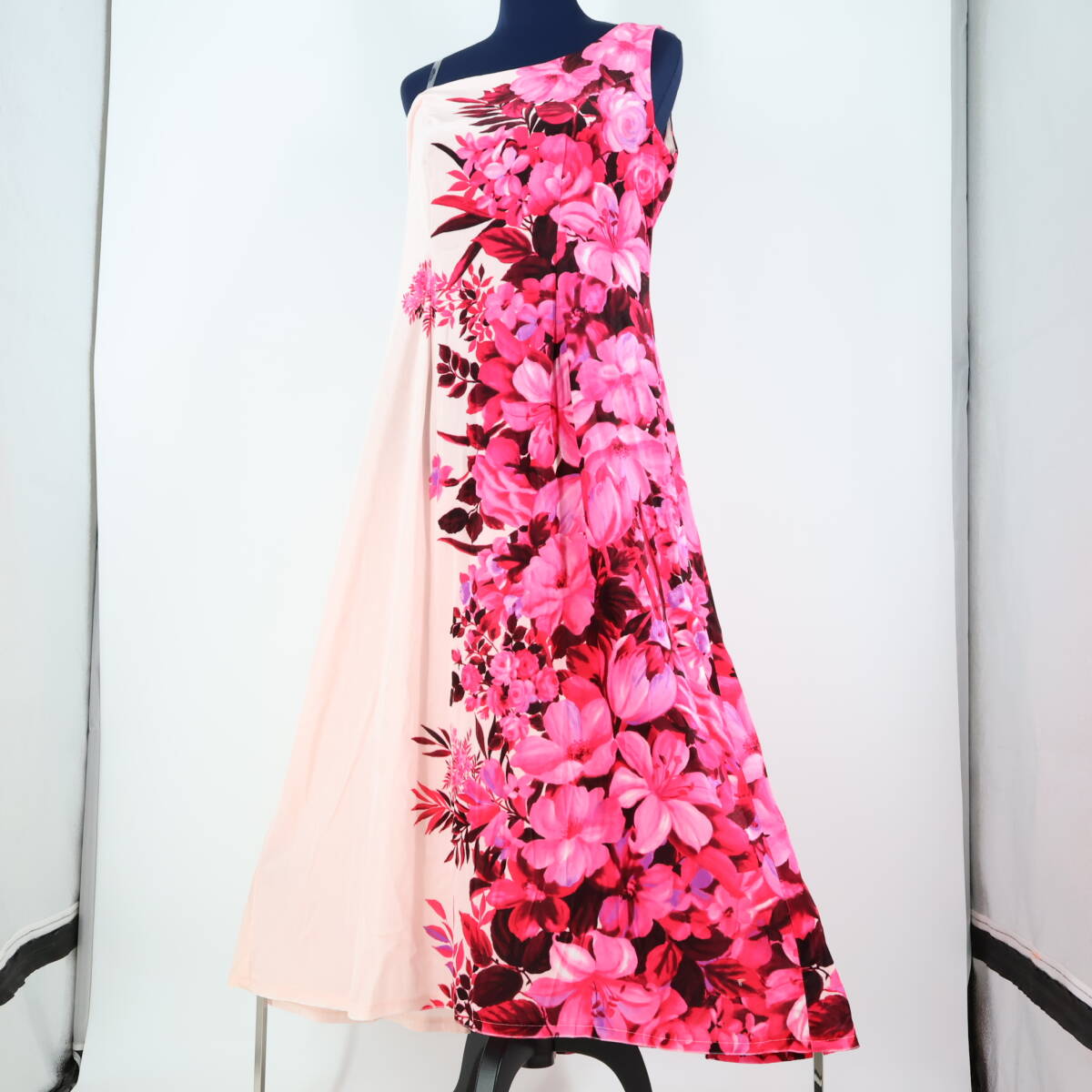 『送料無料』【美品 フラダンス衣装】ピンク ALOHA STANDARDS アロハスタンダード ワンピース ドレス 花 鮮やか ノースリーブ ベロア 赤
