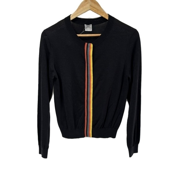 ポールスミス PaulSmith カーディガン サイズM - 黒×ダークイエロー×マルチ レディース 長袖/ストライプ 美品 トップス