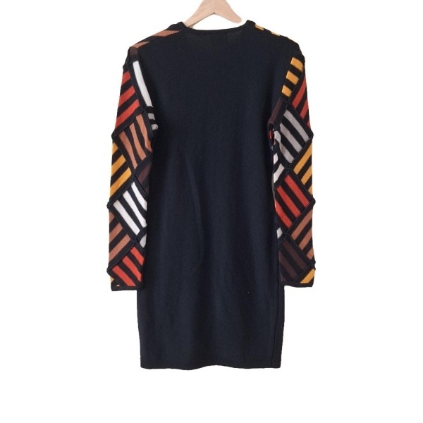 ソニアリキエル SONIARYKIEL サイズM - 黒×マルチ レディース クルーネック/長袖/ひざ丈/INSCRIPTION RYKIEL ワンピース