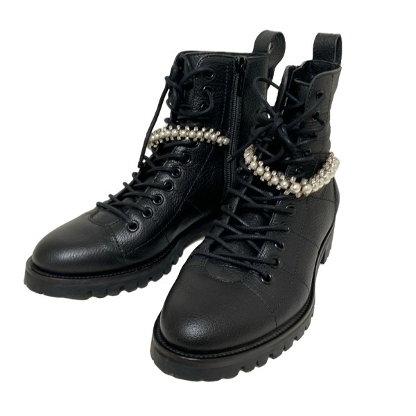  Jimmy Choo JIMMY CHOO короткие сапоги 37 CRUZ65 кожа чёрный женский гонки выше / жемчуг / стразы обувь 