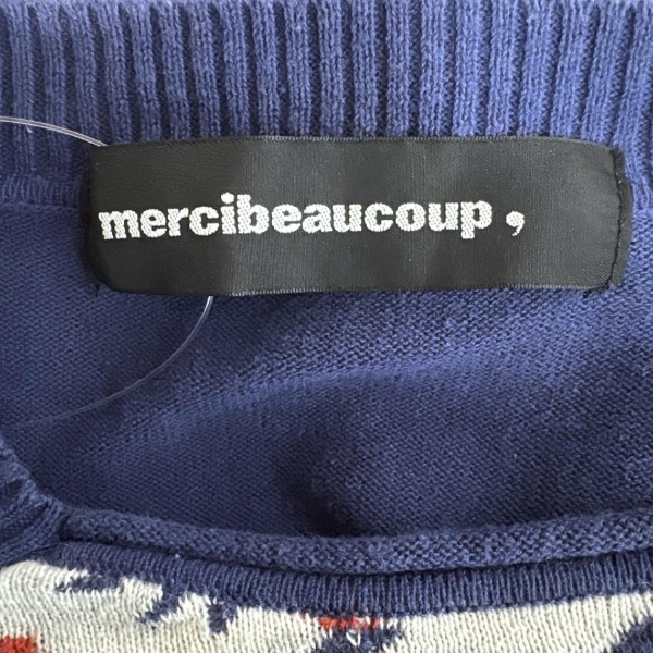 メルシーボークー mercibeaucoup 長袖セーター/ニット サイズF - ダークネイビー×ライトグレー×レッド 美品 トップス_画像3