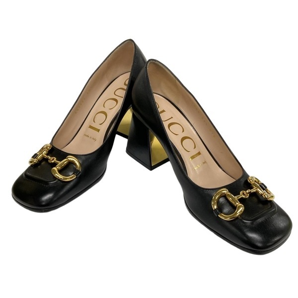 グッチ GUCCI パンプス 36 1/2 643886 ホースビット付き ウィメンズ ミッドヒールパンプス レザー 黒 レディース 靴