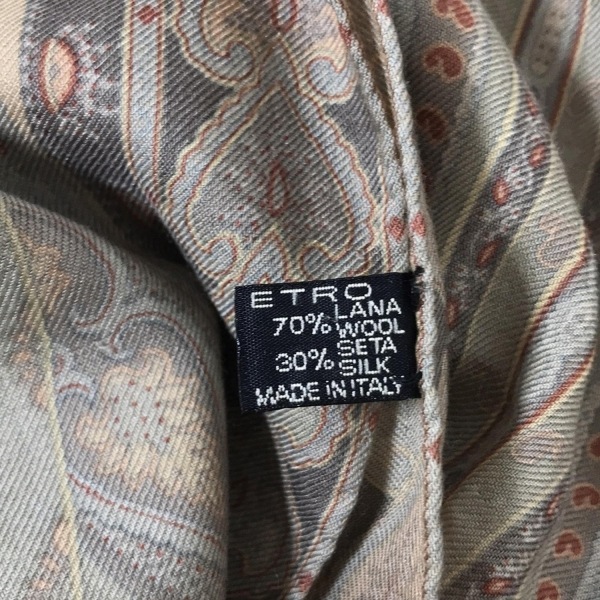 エトロ ETRO ストール(ショール) - ウール、シルク カーキ×ベージュ×マルチ 美品 マフラー