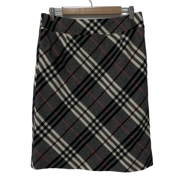 バーバリーロンドン Burberry LONDON スカート サイズ44 XL - ウール 黒×アイボリー×レッド レディース ひざ丈/ニット/チェック柄