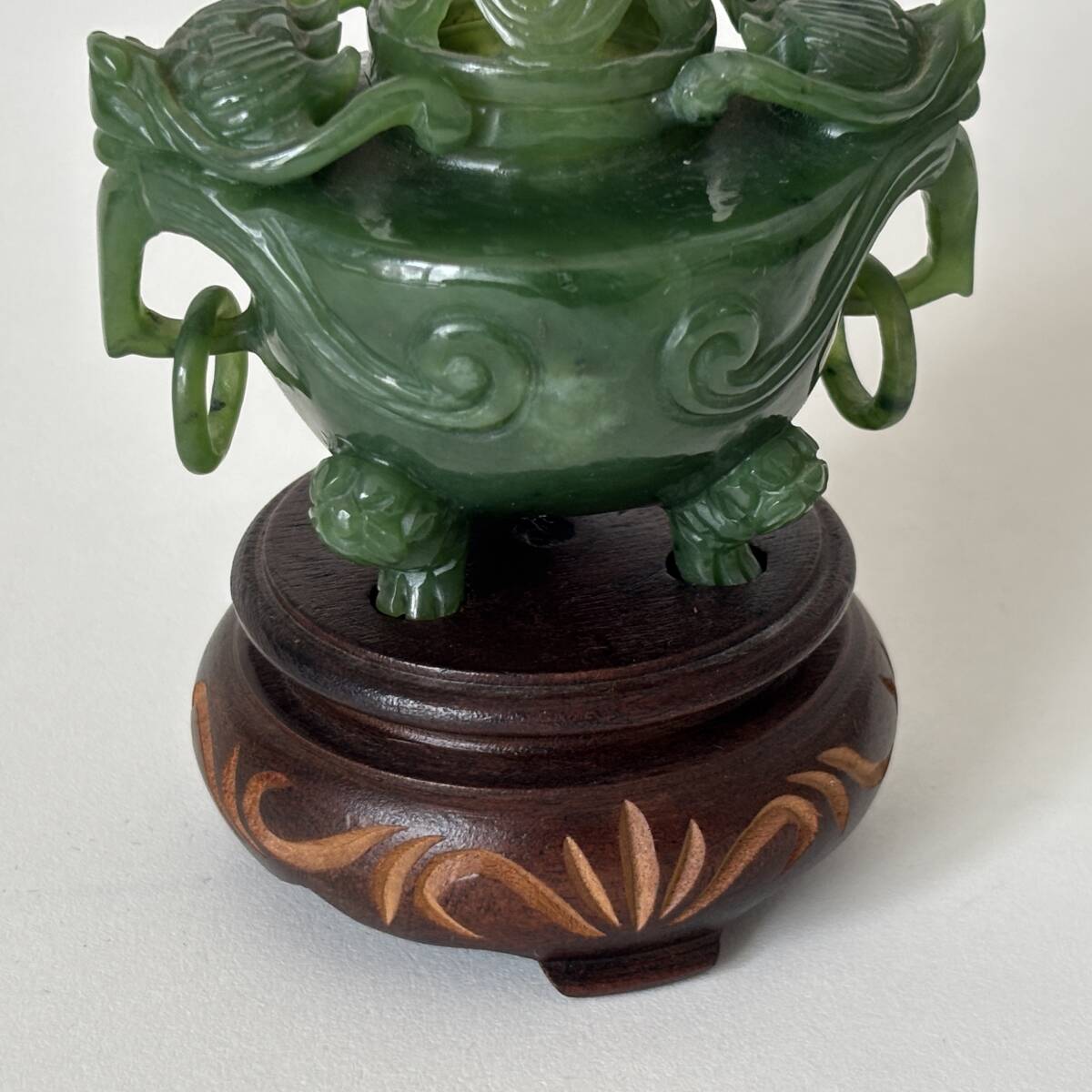 中国美術 翡翠 玉石 彫刻 獅子 香炉 彫 置物 天然石 古玩 鑑賞石