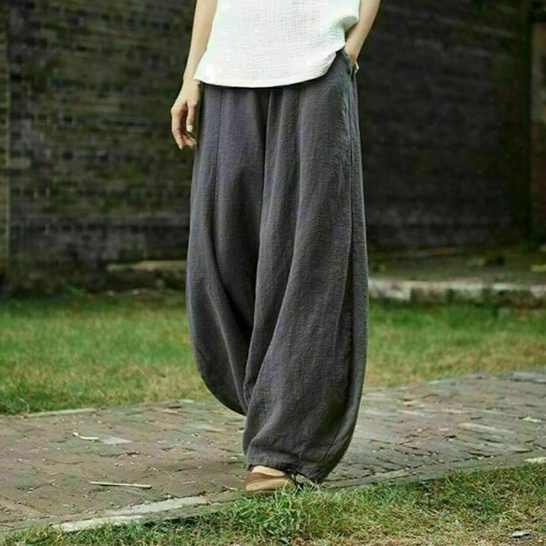 サルエルパンツ ワイドパンツ 2XL グレー レディース エスニック
