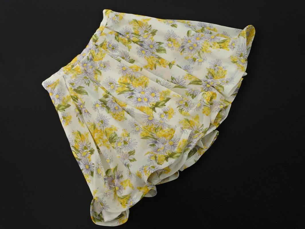 Apuweiser-riche アプワイザーリッシェ シフォン 花柄 フレア スカート size1/白ｘ黃 ■◇ ☆ fca3 レディース