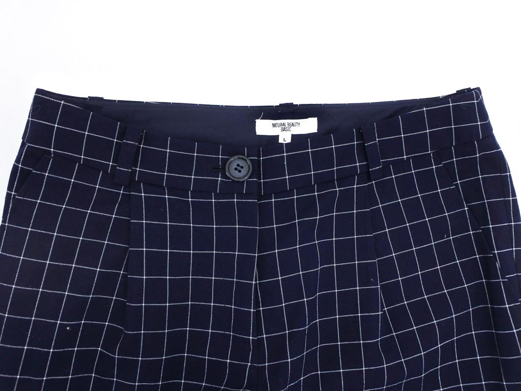 NATURAL BEAUTY BASIC ナチュラルビューティーベーシック チェック トラウザー パンツ sizeL/紺 ■■ ☆ fca5 レディース