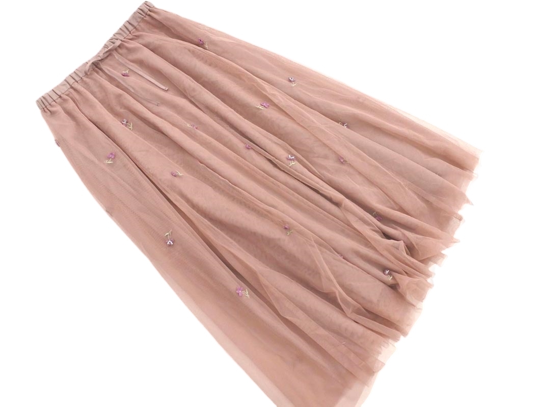 WILLSELECTION ウィルセレクション チュール 刺繍 ロング スカート sizeM/茶 ■◇ ☆ fcb2 レディース