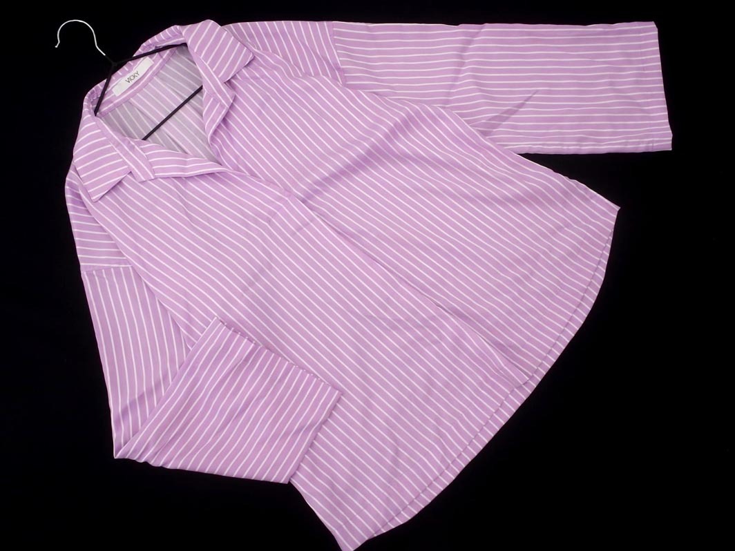 ネコポスOK VICKY ビッキー ストライプ ブラウス シャツ size1/紫 ■◇ ☆ fcb2 レディース