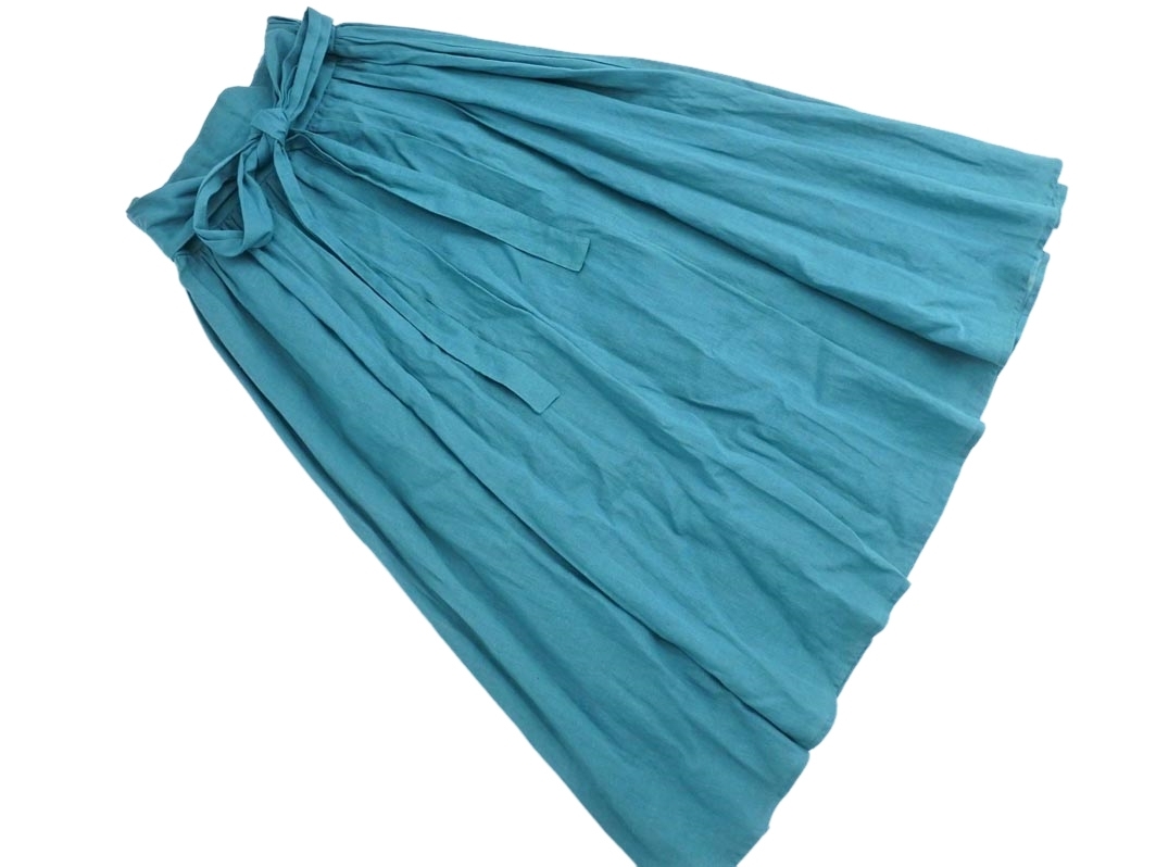 CLOCHE クロシェ リネン混 リボン ロング スカート size02/緑 ■◇ ☆ fcb3 レディース