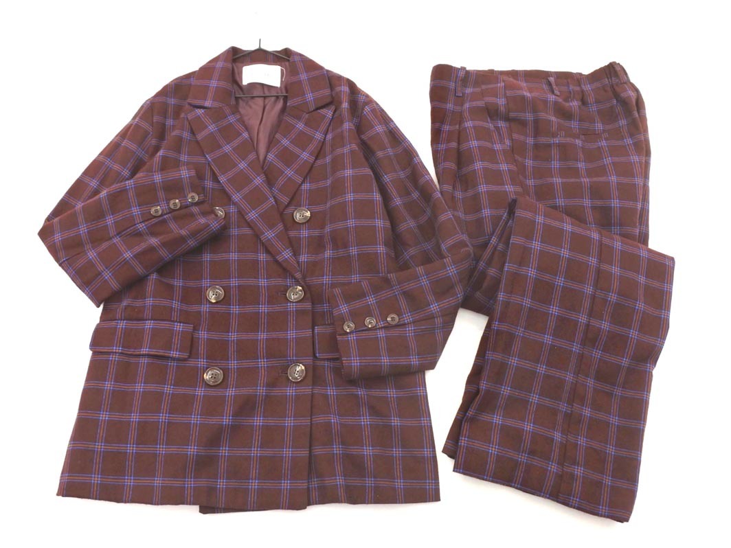 archives アルシーヴ チェック セットアップ ジャケット パンツ スーツ sizeM/ボルドー ◇■ ☆ fcb3 レディース