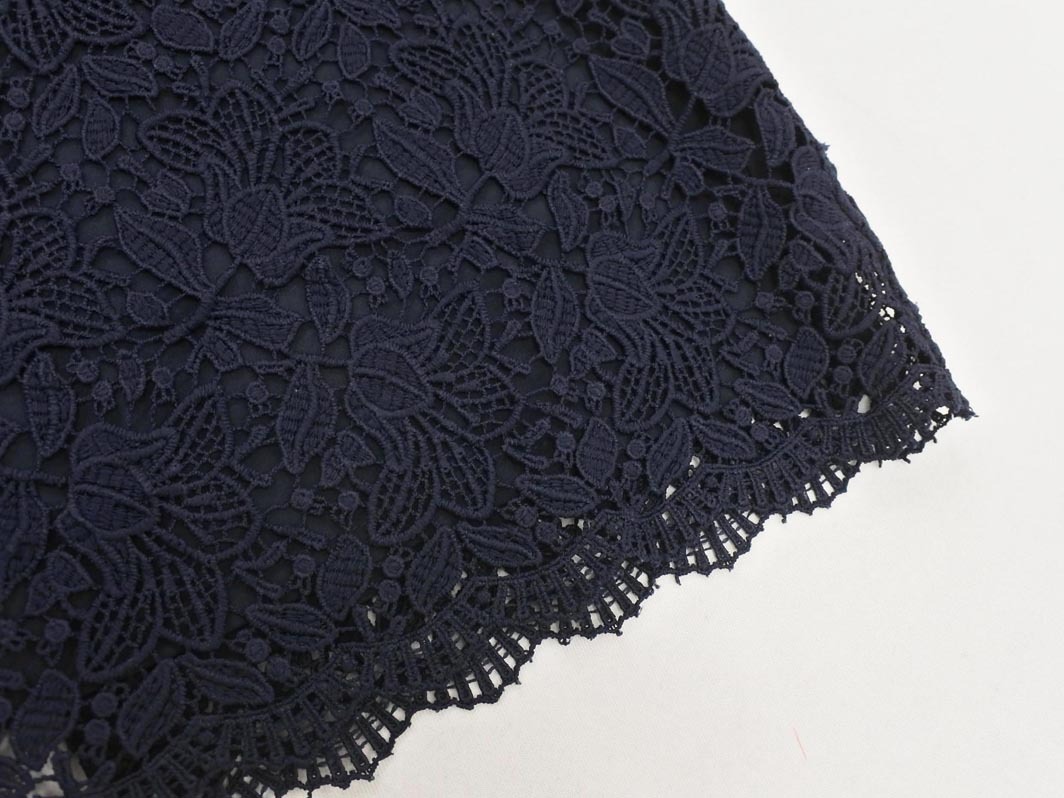 NATURAL BEAUTY BASIC ナチュラルビューティーベーシック 総レース タイト スカート sizeS/紺 ■◇ ☆ fcb8 レディース