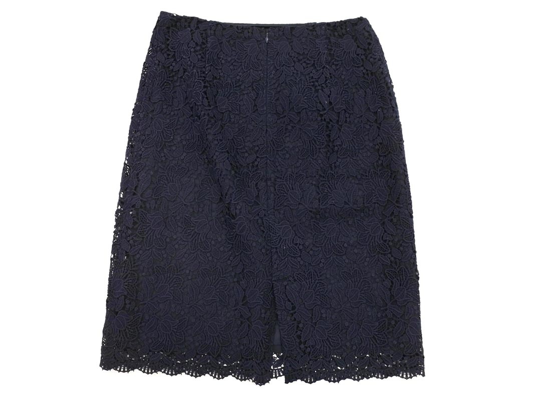 NATURAL BEAUTY BASIC ナチュラルビューティーベーシック 総レース タイト スカート sizeS/紺 ■◇ ☆ fcb8 レディース