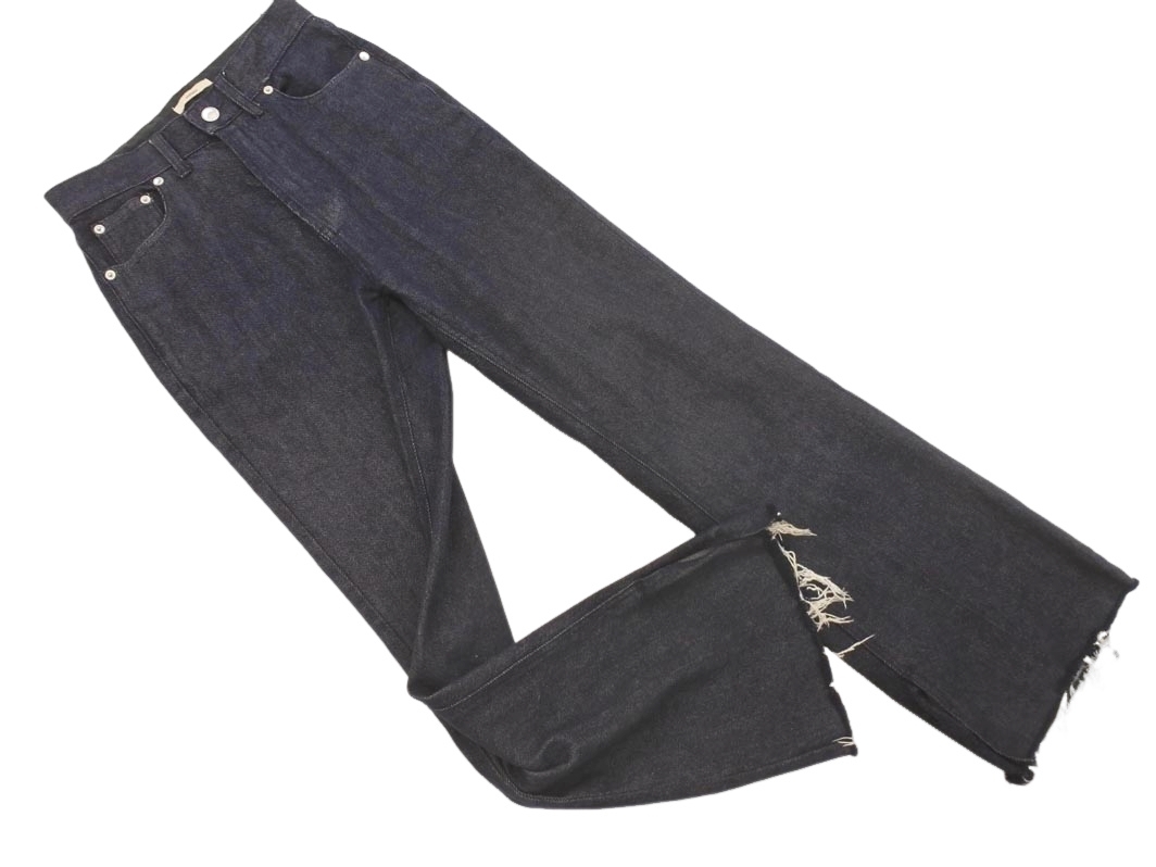 mystic ミスティック スリット カットオフ ワイド デニムパンツ size1/紺 ■■ ☆ fcb9 レディース