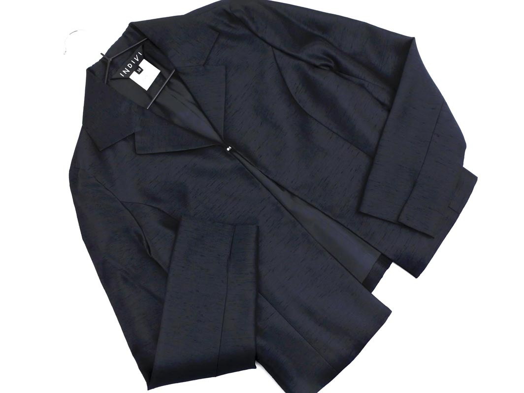 INDIVI インディヴィ サテン テーラード ジャケット size38/黒 ■◇ ☆ fcc1 レディース