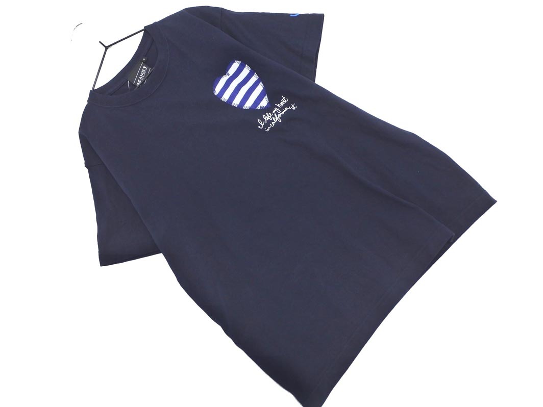 BEAMS T ビームスT プリント Tシャツ sizeS/濃紺 ■◆ ☆ fcc7 レディース