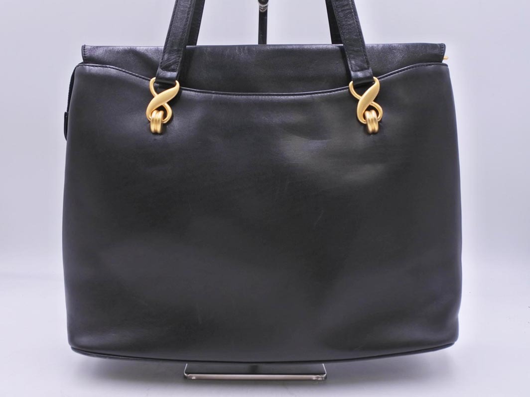 Ungaro ウンガロ レザー トート バッグ 黒 ■■ ☆ fcc7 レディース