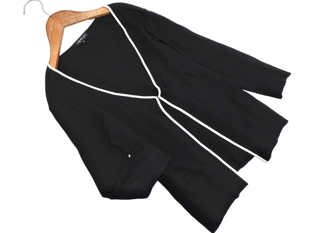 ネコポスOK INDIVI インディヴィ Vネック ニット カーディガン size38/黒 ■◇ ☆ fcd1 レディース