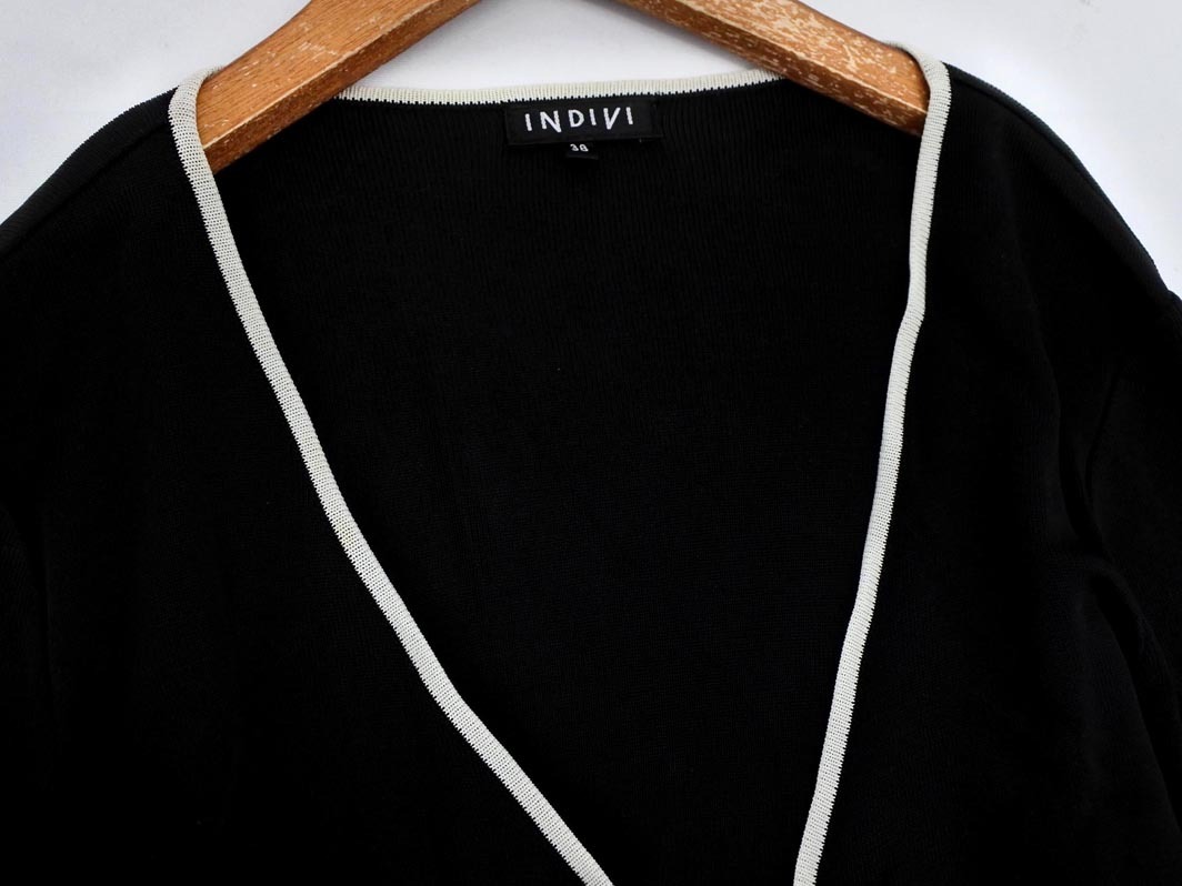 ネコポスOK INDIVI インディヴィ Vネック ニット カーディガン size38/黒 ■◇ ☆ fcd1 レディース