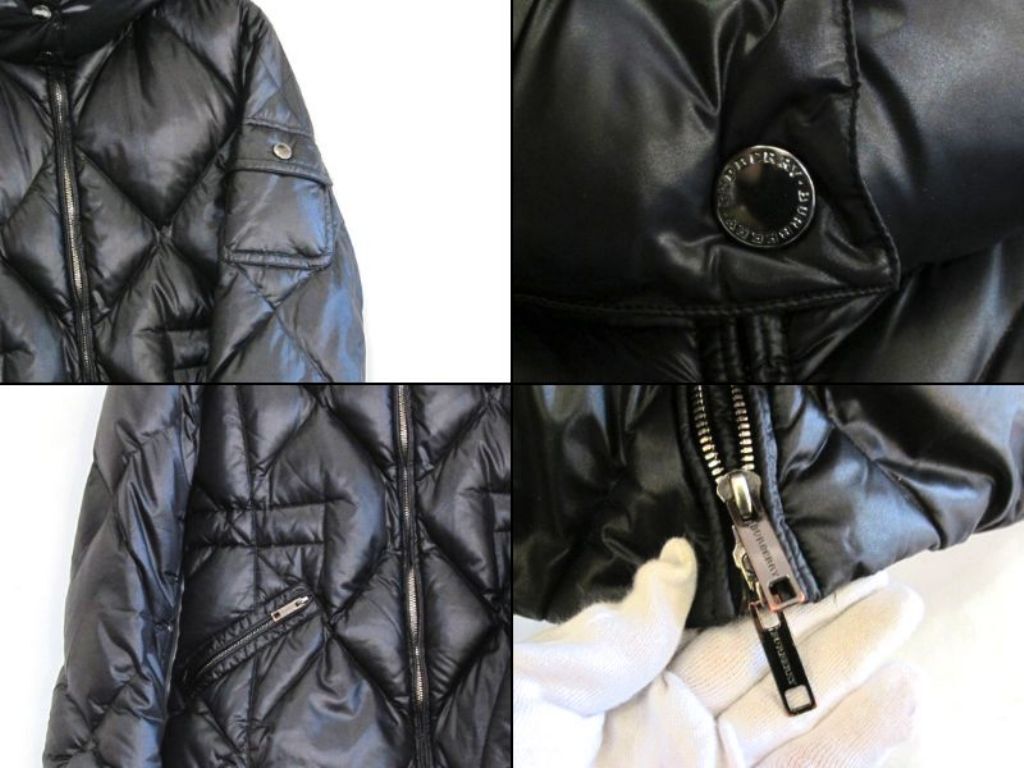 バーバリーロンドン キルティング ダウンジャケット ファーフード付き インナーノバチェック柄 ?38 ブラック ow5004220465