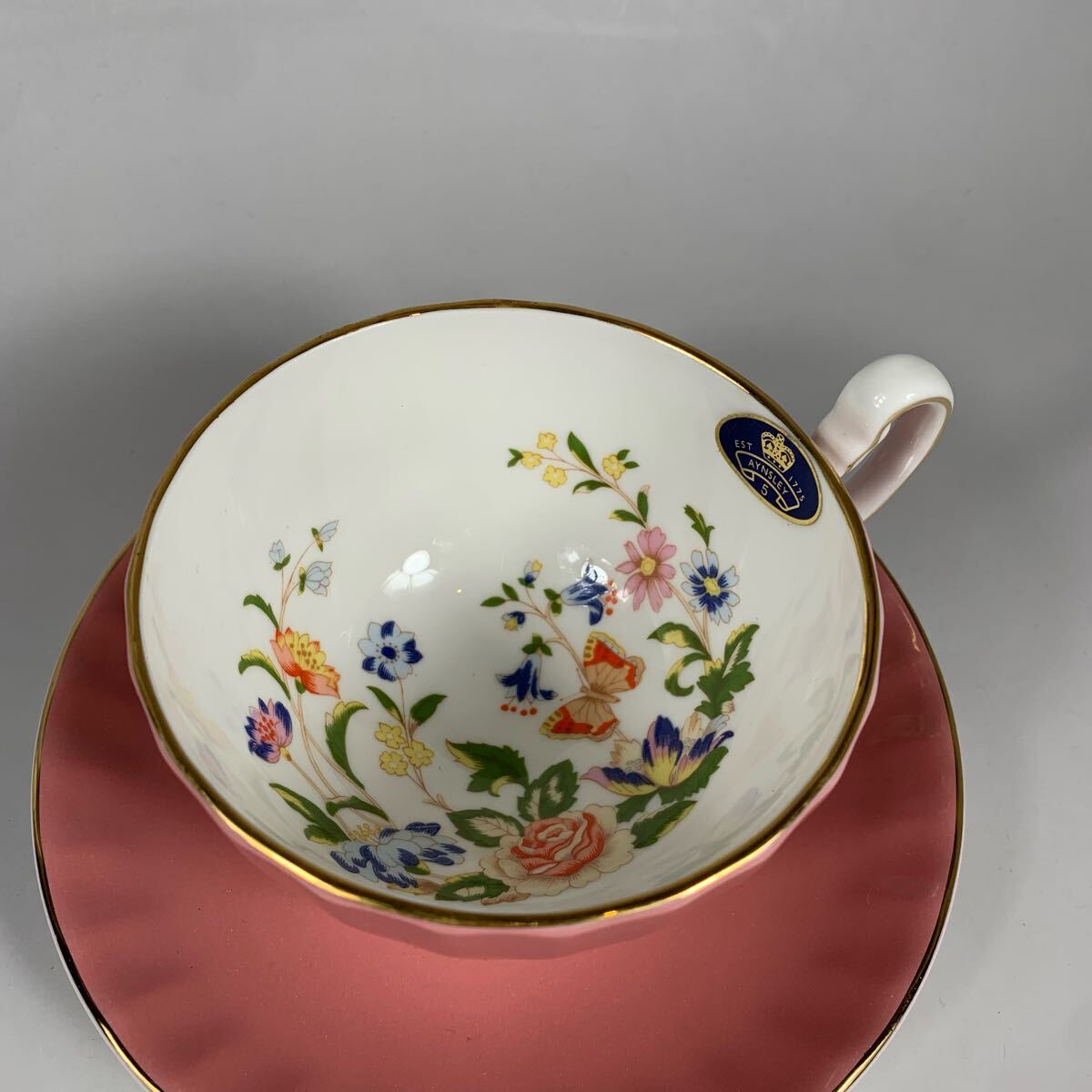 AYNSLEY エインズレイ カップ ソーサー ティーカップ 金彩 ピンク バタフライ 