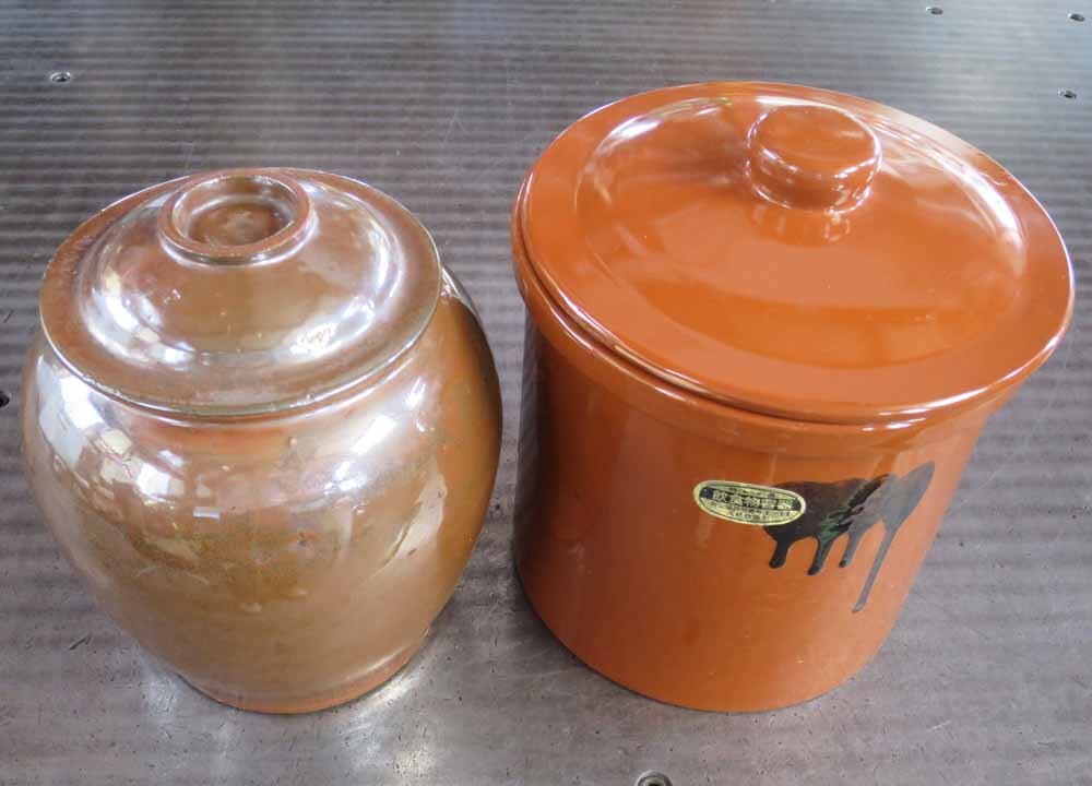 No.906 漬物 瓶 筒型と丸型二点セット 陶器