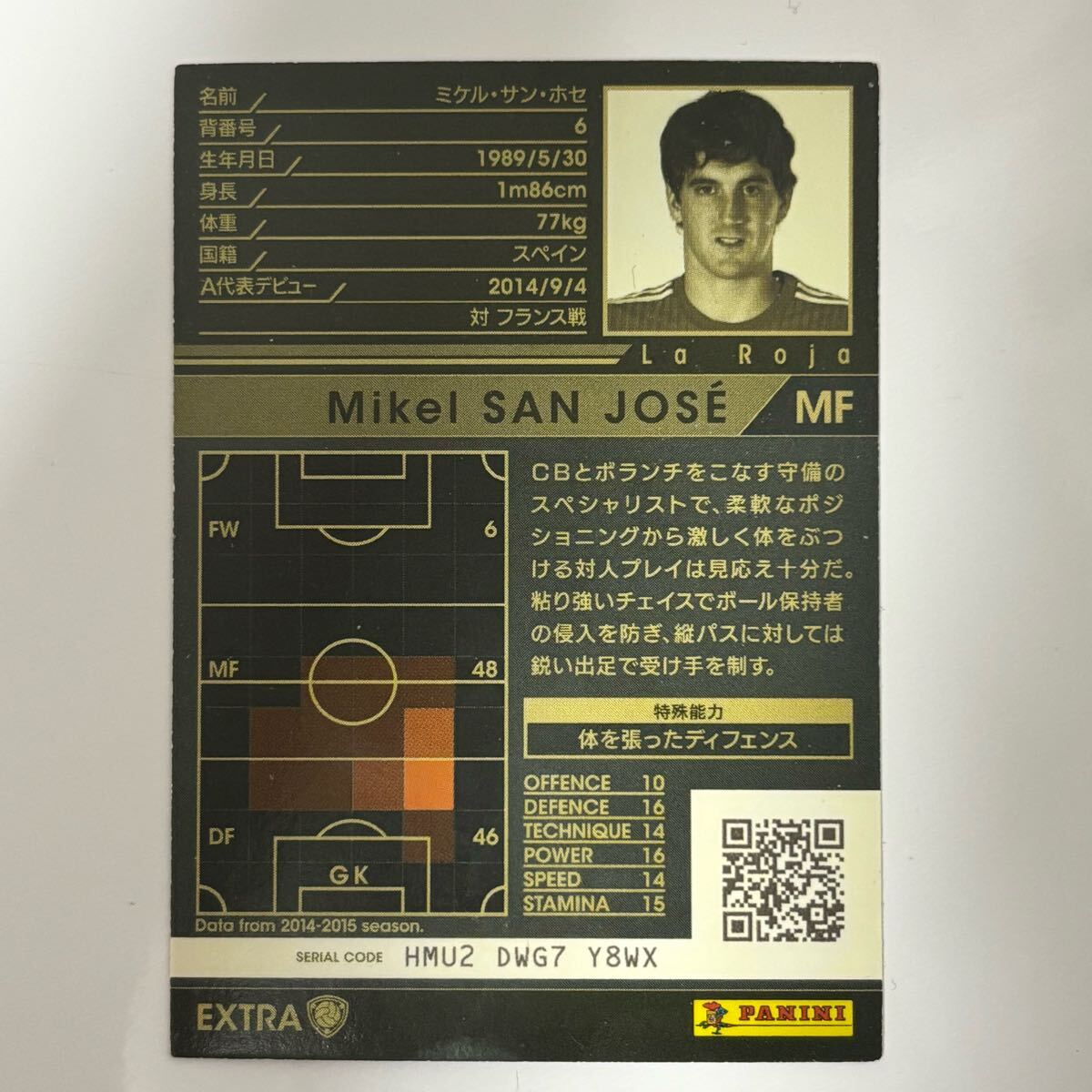 ?Panini WCCF 15-16 EXTRA ミケル?サン?ほせ Mikel San Jose La Roja 2015-2016?四點(diǎn)落札で普通郵便送料無(wú)料?