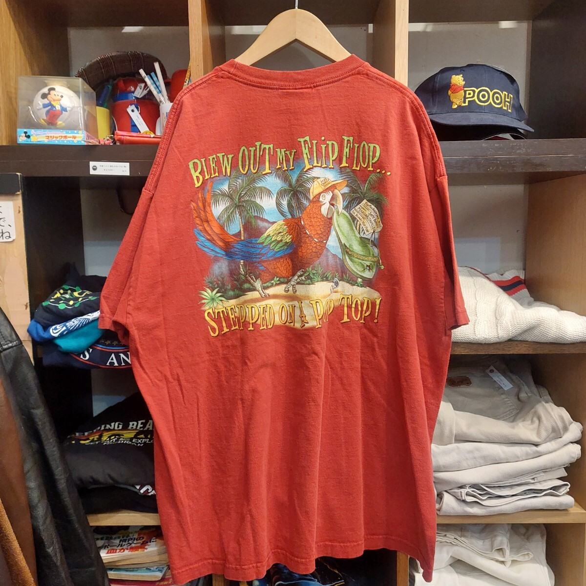 US古着 メキシコ製 アニマル Tシャツ オウム レッド 赤 両面プリント 2XL jimmy buffett margaritaville 07C1608_画像1