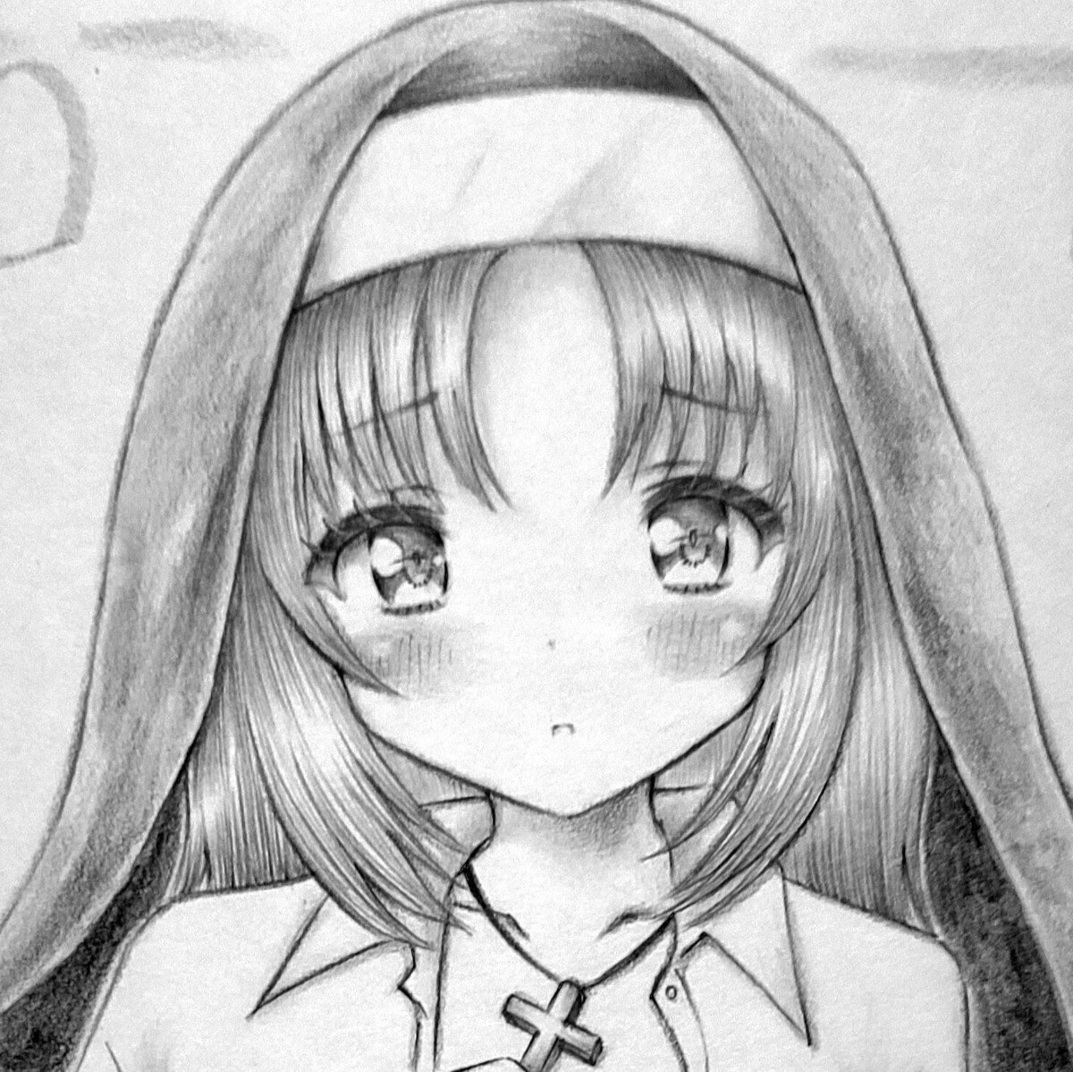 手描きイラスト オリジナル シスター 鉛筆画 モノクロ ラフの 手描きイラスト オリジナル シスター 鉛筆画 モノクロ ラフの