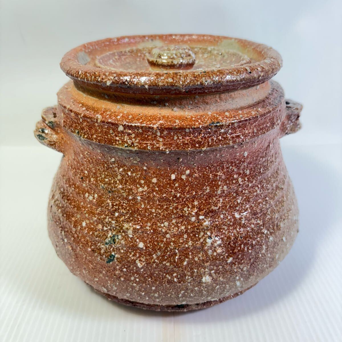 信楽焼 松岡松月 水指 茶道具 耳付 陶器 蓋モノ 花器 インテリア オブジェ 箱付 未使用