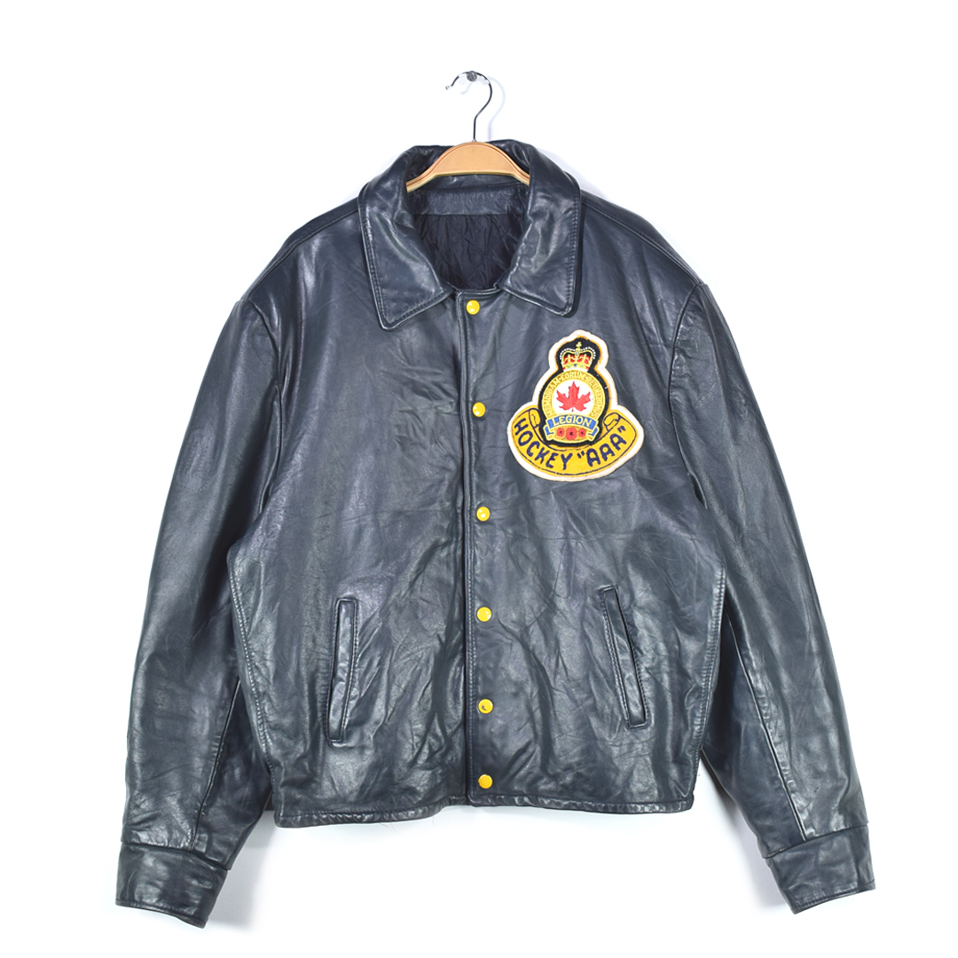 【送料無料】70s EXPORT LEATHER GARMENTS カナダ制 ヴィンテージレザージャケット 革ジャン スタジャン ワッペン 牛革 XL相當(dāng) @DB0016