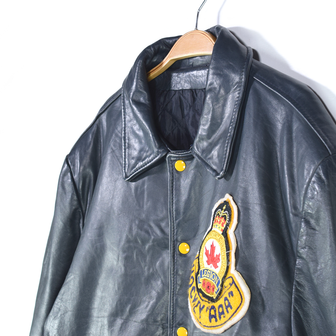 【送料無料】70s EXPORT LEATHER GARMENTS カナダ制 ヴィンテージレザージャケット 革ジャン スタジャン ワッペン 牛革 XL相當(dāng) @DB0016
