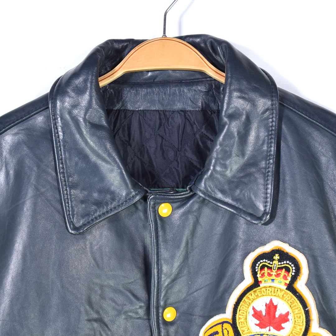 【送料無料】70s EXPORT LEATHER GARMENTS カナダ制 ヴィンテージレザージャケット 革ジャン スタジャン ワッペン 牛革 XL相當(dāng) @DB0016