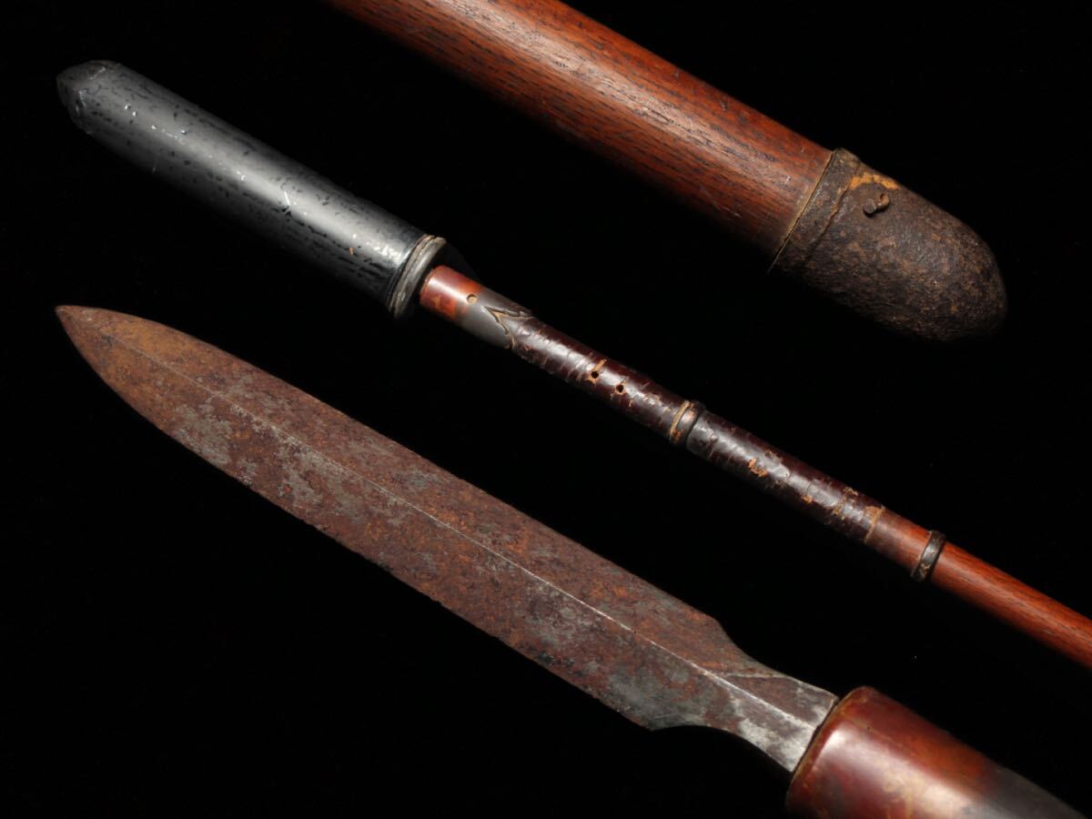 登録不要】 槍 13㎝ 抜けず 時代 日本刀 武具 全長200㎝ 骨董 古 登録不要】 槍 13㎝ 抜けず 時代 日本刀 武具 全長200㎝ 骨董 古