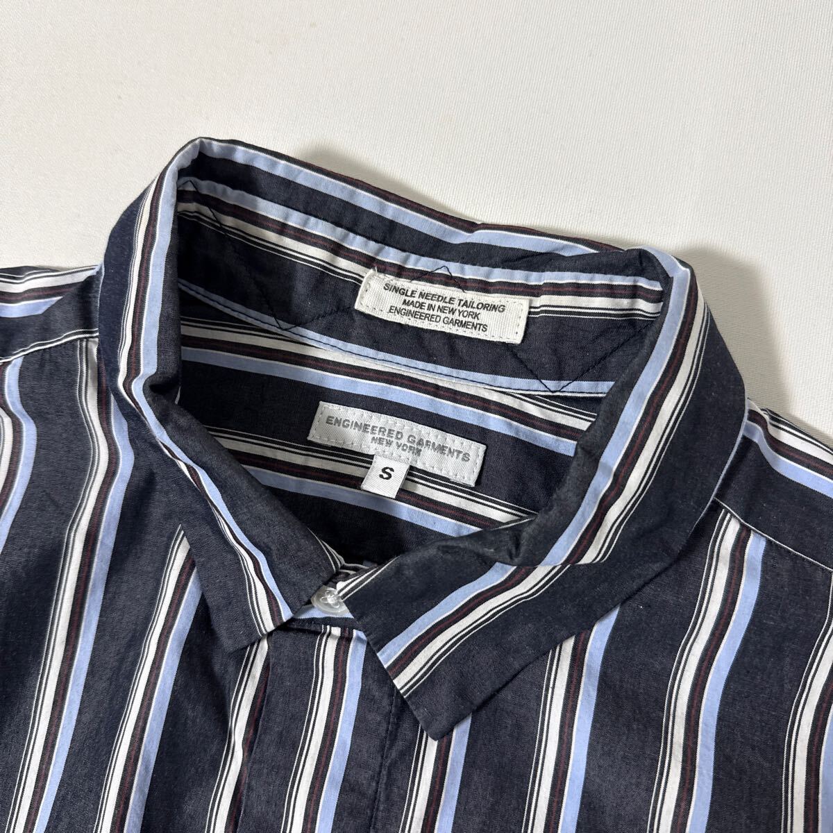 美品 Engineered Garments short collar shirt S ストライプ コットン エンジニアード ガーメンツ ショート カラー シャツ