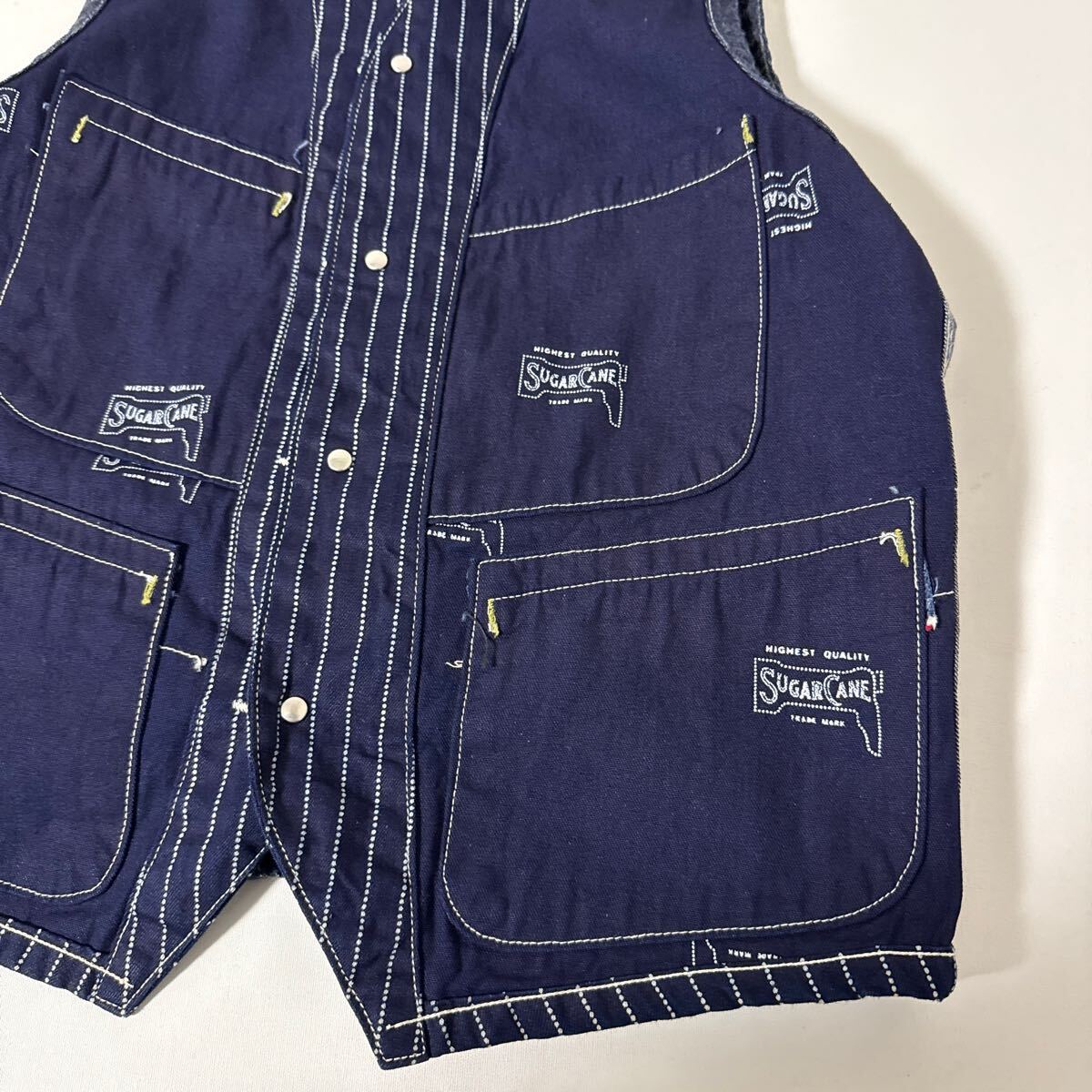!_ прекрасный товар sugar canewobashu полоса лучший 38 жилет пряжка задний индиго Denim Sugar Cane Toyo Восток VEST Work 