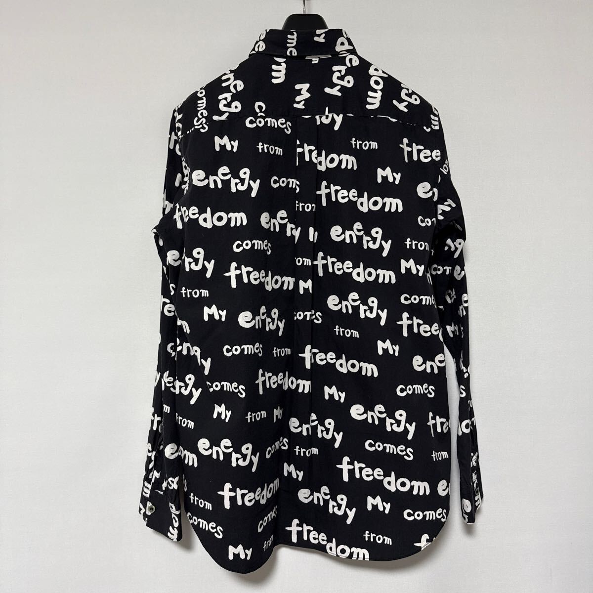 美品 AD 2019 BLACK COMME des GARCONS プリント シャツ L ブラック コムデギャルソン shirt freedom ロゴ